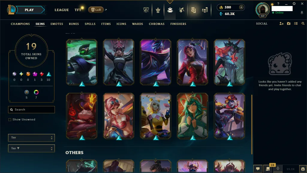 🌎NA 🔥S15 ☢️Platinum 4 🏆75 Champion 🔥19 Skins ❄️ 60k+ BE🔥Honor 5 ✅380 RP🚀instant delivery